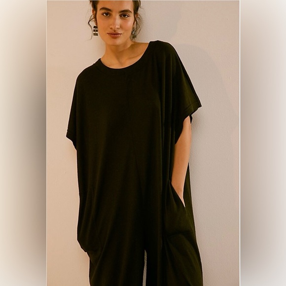 FREE PEOPLE Luster Linen Onesie in Black - Picture 6 of 10